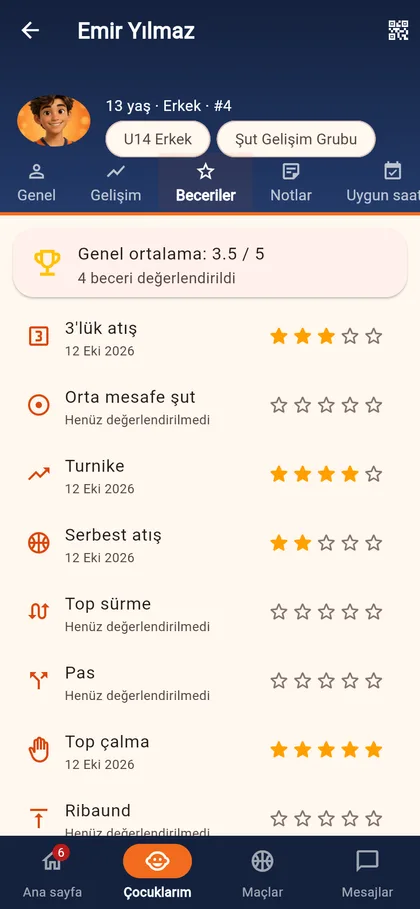 Beceri puanları ve gelişim istatistikleri